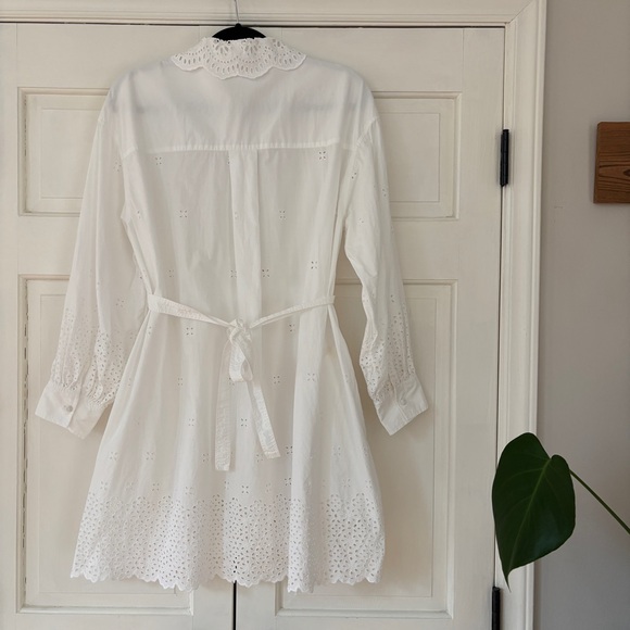 ULLA JOHNSON Gemma Shirt Dress Cowrie White Eyelet Statement Colla Size 6 Medium - Picture 13 of 16